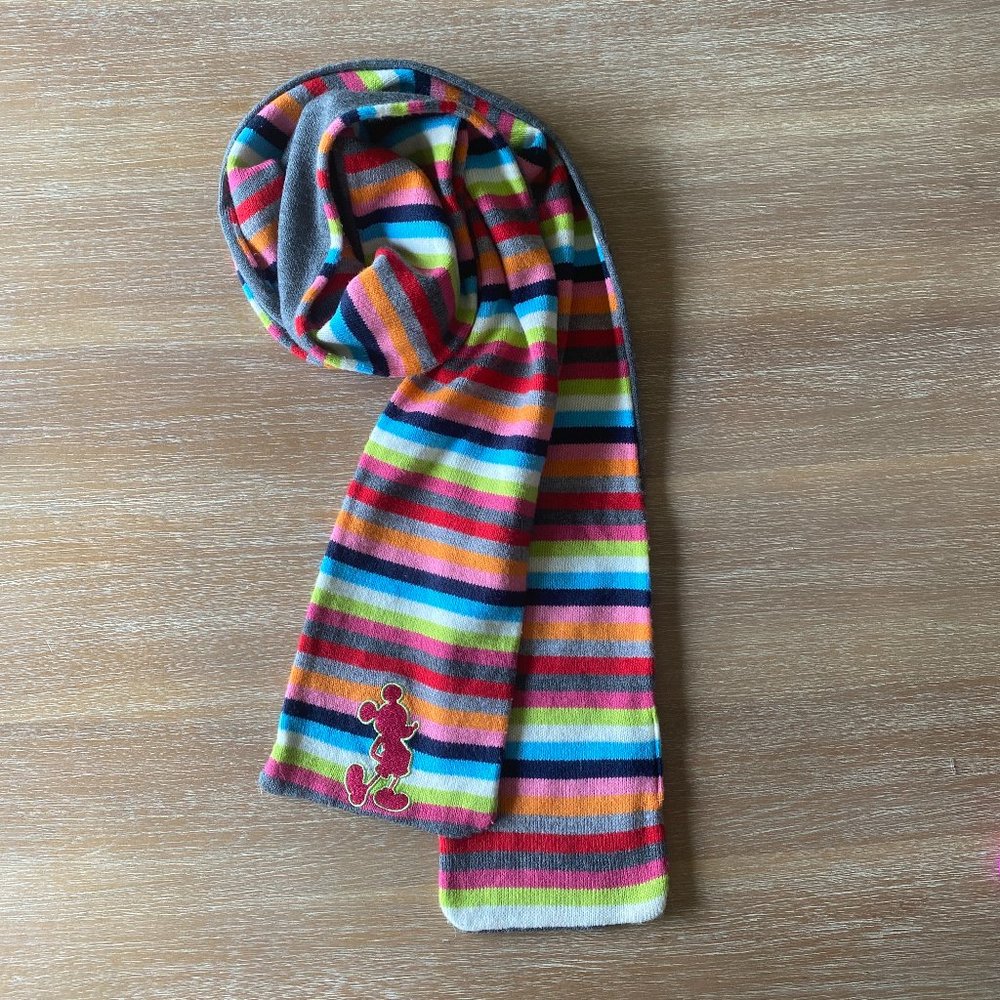 Walt Disney World Adult Mickey Mouse Striped Knit Scarf Rainbow